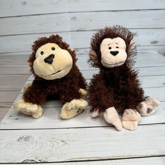 Pair Of Ganz Cheeky Monkey 7" Plush Toys - Brown & Tan - Soft Stuffed Animals - Picture 1 of 10